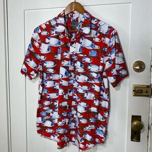 Royal Robbins Red Short-sleeve Button-down Shirt Blue White Fish Pattern L